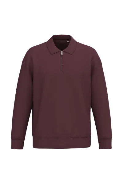 Sweat-shirt écoresponsable quart zip col polo à épaules tombantes unisexe