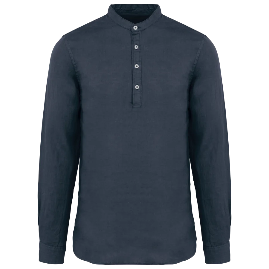 Chemise à col Mao délavée en lin homme