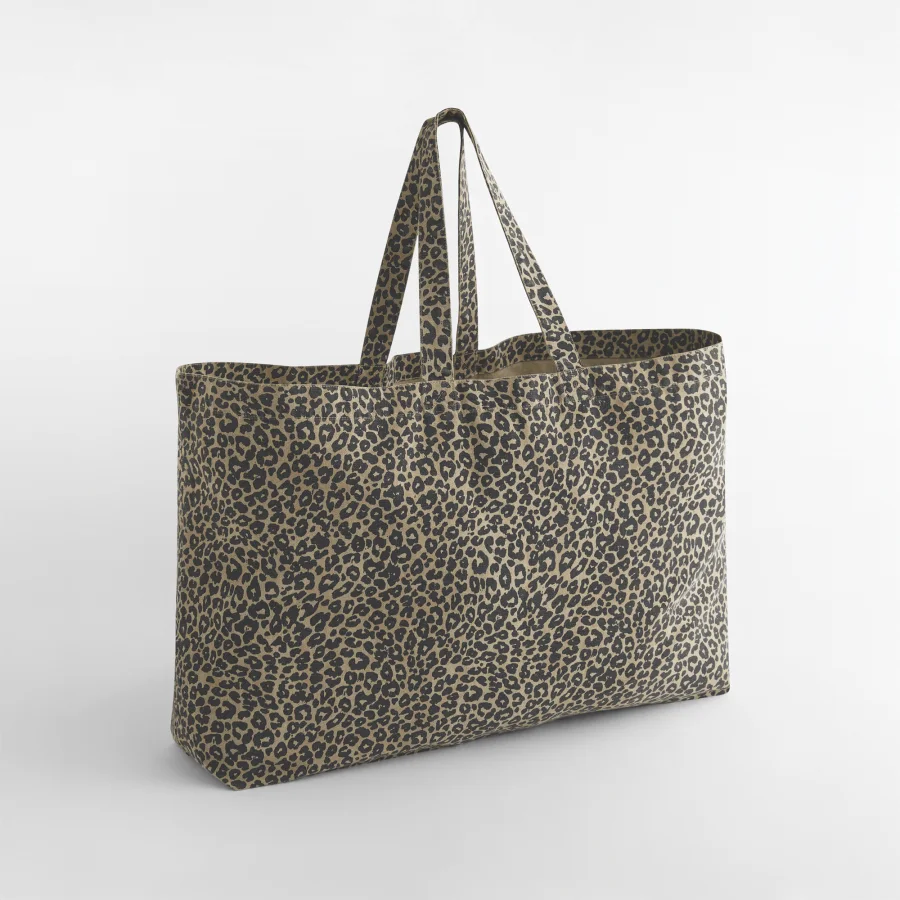 Sac cabas oversize en toile imprimé léopard