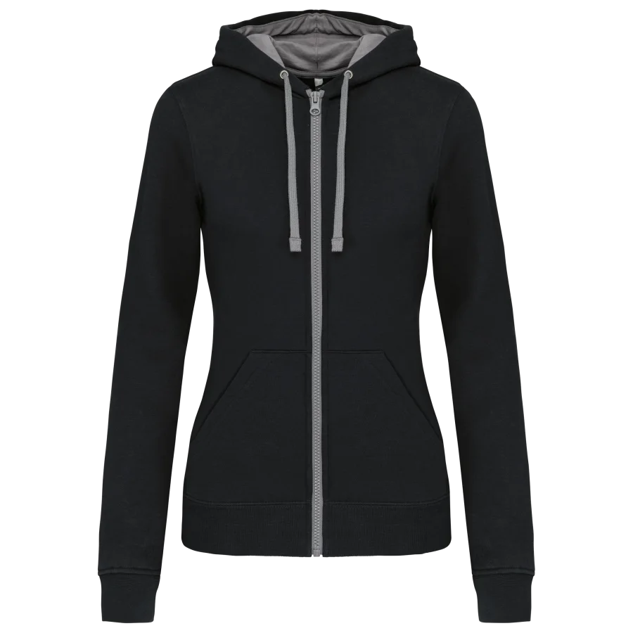 Sweat-shirt zippé capuche contrastée femme
