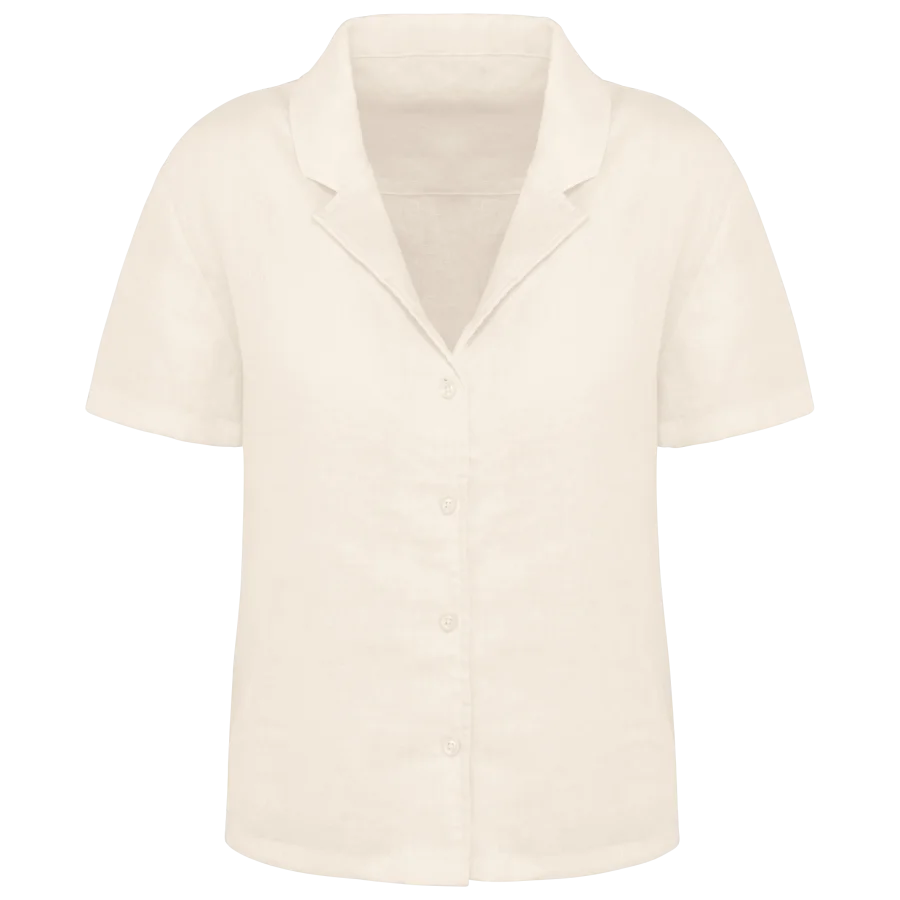 Chemise à col bowling manches courtes en lin femme