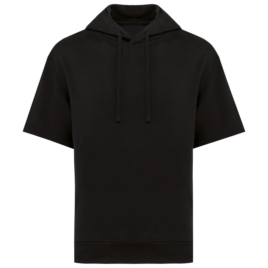 Sweat-shirt écoresponsable à capuche à épaules tombantes manches courtes French Terry unisexe coloris Black