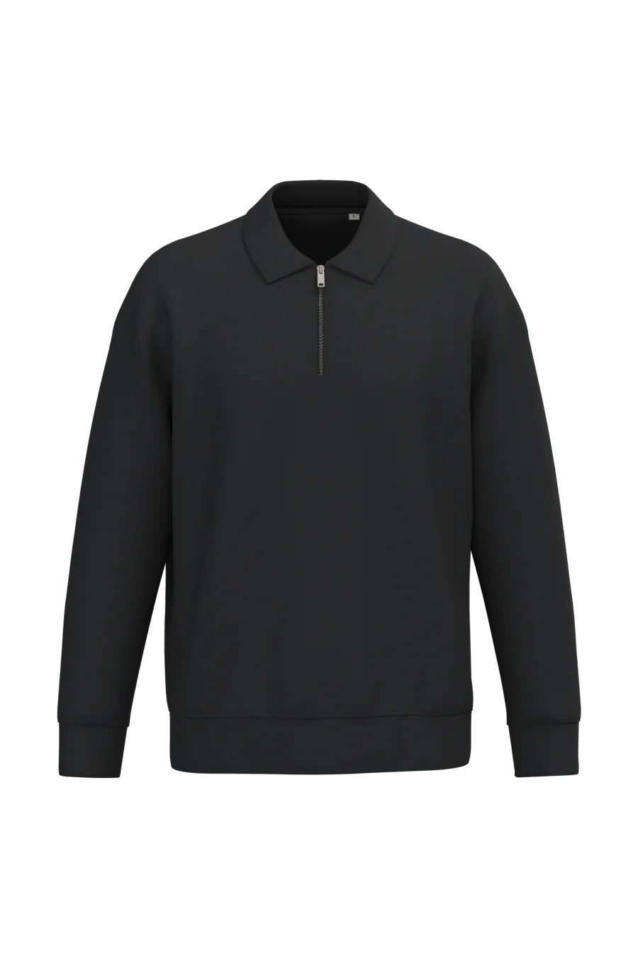 Sweat-shirt écoresponsable quart zip col polo à épaules tombantes unisexe coloris Black
