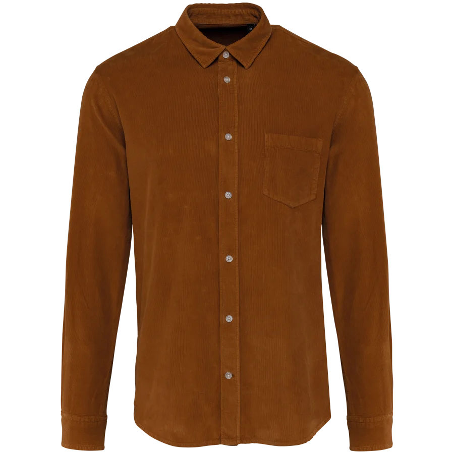 Chemise manches longues en velours homme coloris Washed Brandy