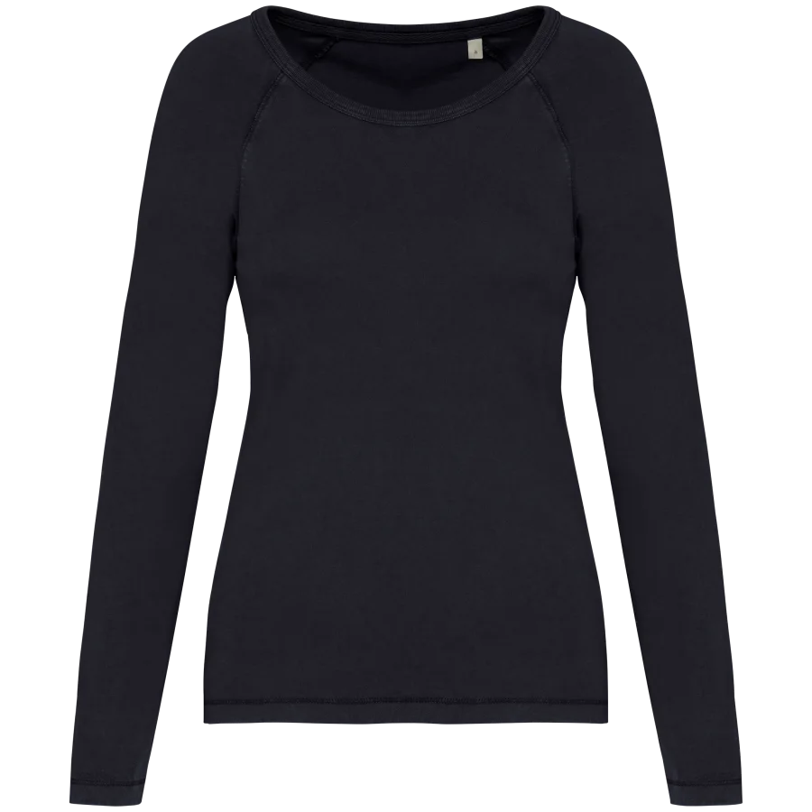 T-shirt écoresponsable raglan manches longues femme coloris Washed Coal Grey